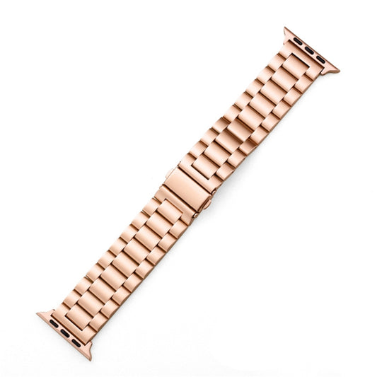 For Apple Watch Series 10 42mm / 9&8&7 41mm / SE 3&SE 2&6&SE&5&4 40mm / 3&2&1 38mm Fold Buckle 3 Beads Stainless Steel Watch Band(Rose Gold) by bashfashion