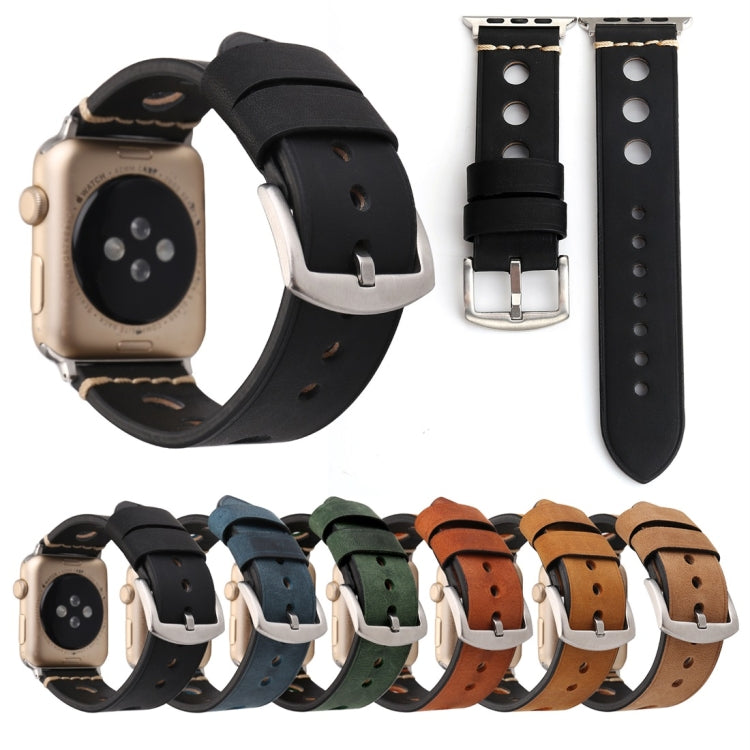 For Apple Watch Series 7 45mm / 6 & SE & 5 & 4 44mm / 42mm 3 & 2 & 1 Retro Hole Genuine Leather Wrist Watch Band by bashfashion