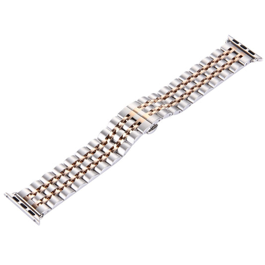 20mm Women Hidden Butterfly Buckle 7 Beads Stainless Steel Watch Band For Apple Watch 38mm(Silver Rose Gold) by bashfashion