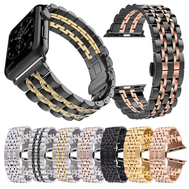 Hidden Butterfly Buckle 7 Beads Stainless Steel Watch Band For Apple Watch 42mm(Silver Gold) by bashfashion