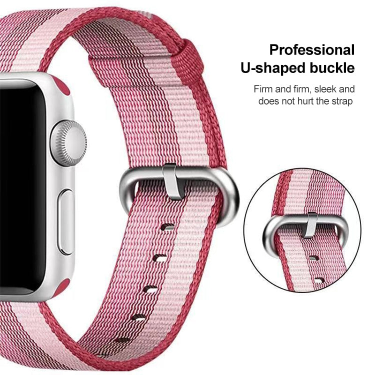 For Apple Watch 42mm Stripe Woven Nylon Watch Band (Berry Color) by bashfashion