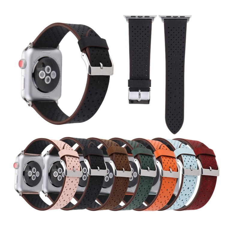 For Apple Watch Series 10 42mm / 9&8&7 41mm / SE 3&SE 2&6&SE&5&4 40mm / 3&2&1 38mm Simple Fashion Genuine Leather Hole Pattern Watch Band(Brown) by bashfashion