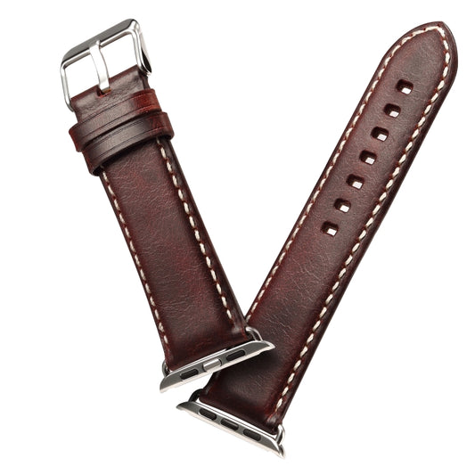 Denior Oil Wax Retro Watch Leather Watch Band for Apple Watch Series 7 45mm / 6 & SE & 5 & 4 44mm / 3 & 2 & 1 42mm (Dark Red) by Denior
