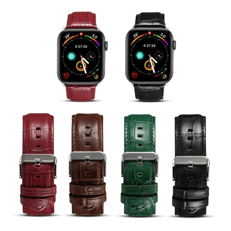 Denior Crocodile Grain Watch Cowhide Leather Watch Band for Apple Watch Ultra 49mm&Watch Ultra 2 49mm / Series 10 46mm / 9&8&7 45mm / SE 3&SE 2&6&SE&5&4 44mm / 3&2&1 42mm (Dark Red) by Denior