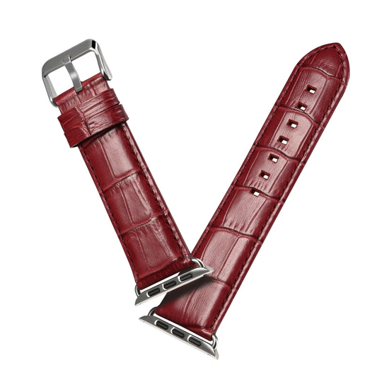 Denior Crocodile Grain Watch Cowhide Leather Watch Band for Apple Watch Series 10 42mm / 9&8&7 41mm / SE 3&SE 2&6&SE&5&4 40mm / 3&2&1 38mm (Dark Red) by Denior