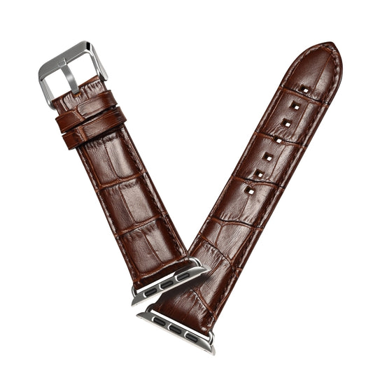 Denior Crocodile Grain Watch Cowhide Leather Watch Band for Apple Watch Series 7 41mm / 6 & SE & 5 & 4 40mm / 3 & 2 & 1 38mm (Brown) by Denior