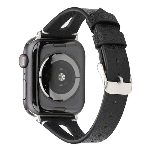 Simple V-shaped Leather Watch Band for Apple Watch Series 7 45mm / 6 & SE & 5 & 4 44mm / 3 & 2 & 1 42mm(Black) by bashfashion