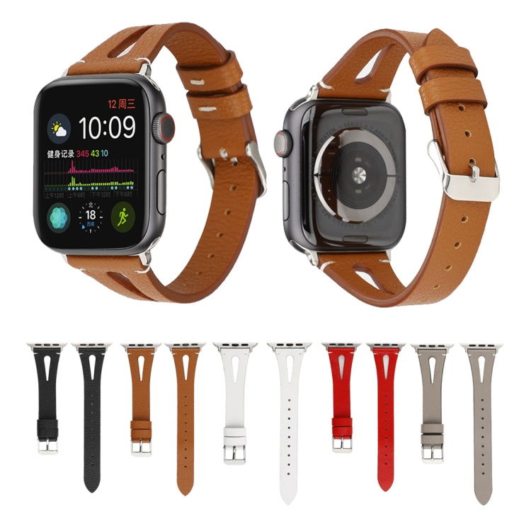 Simple V-shaped Leather Watch Band for Apple Watch Series 7 41mm / 6 & SE & 5 & 4 40mm / 3 & 2 & 1 38mm(Brown) by bashfashion