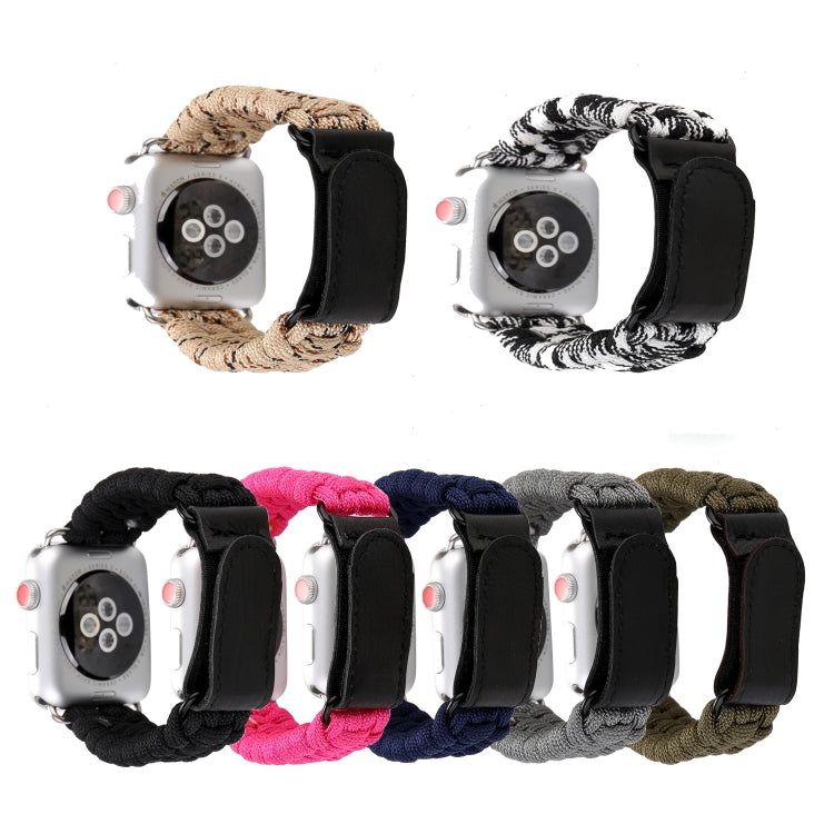 Magic Paste Genuine Leather Umbrella Rope Nylon Wrist Watch Band with and Stainless Steel Buckle for Apple Watch Series 10 42mm / 9&8&7 41mm / SE 3&SE 2&6&SE&5&4 40mm / 3&2&1 38mm(Black White) by bashfashion