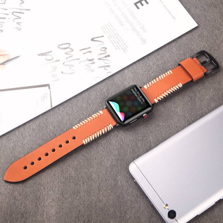 DUX DUCIS Fashion Woven Pattern Top-grain Leather Wrist Watch Band for Apple Watch Series 8&7 45mm / SE 2&6&SE&5&4 44mm / 3&2&1 42mm(Brown) by DUX DUCIS