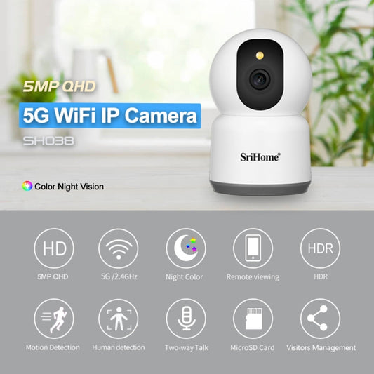 SirHome SH038 5MP QHD 5G WiFi IP Camera, Support Night Color & Motion Detection & Two Way Talk & Human Detection & TF Card, US Plug by SriHome