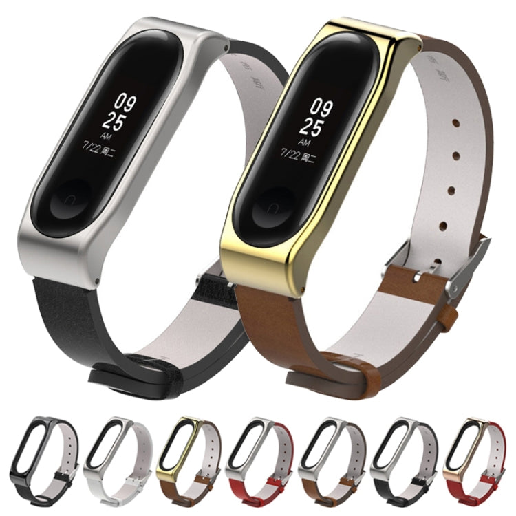 Mijobs Screwless Metal Case PU Leather Watch Band for Xiaomi Mi Band 3 & 4 & 5 & 6, Host not Included by bashfashion