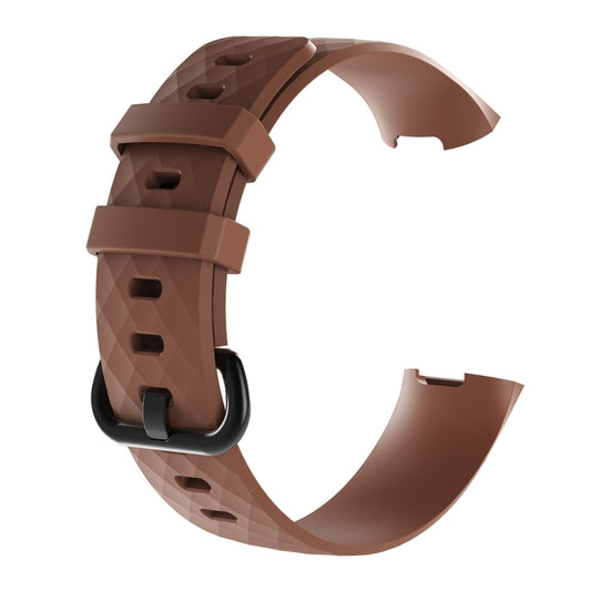 Diamond Pattern Silicone Watch Band for Fitbit Charge 3, Size: 210x18mm(Coffee) by bashfashion