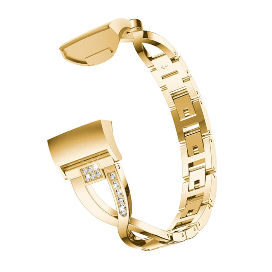 X-shaped Diamond-studded Metal Steel Watch Band for Fitbit Charge 3(Gold) by bashfashion