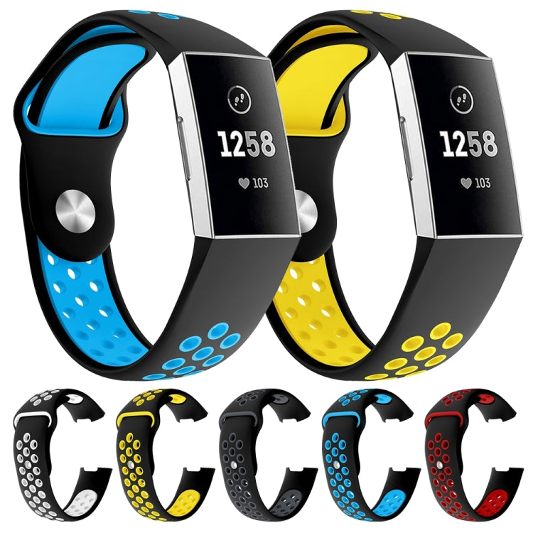 Two-color Round Hole Silicone Watch Band for Fitbit Charge 3, Watch Band Size:130-195mm(Red) by bashfashion