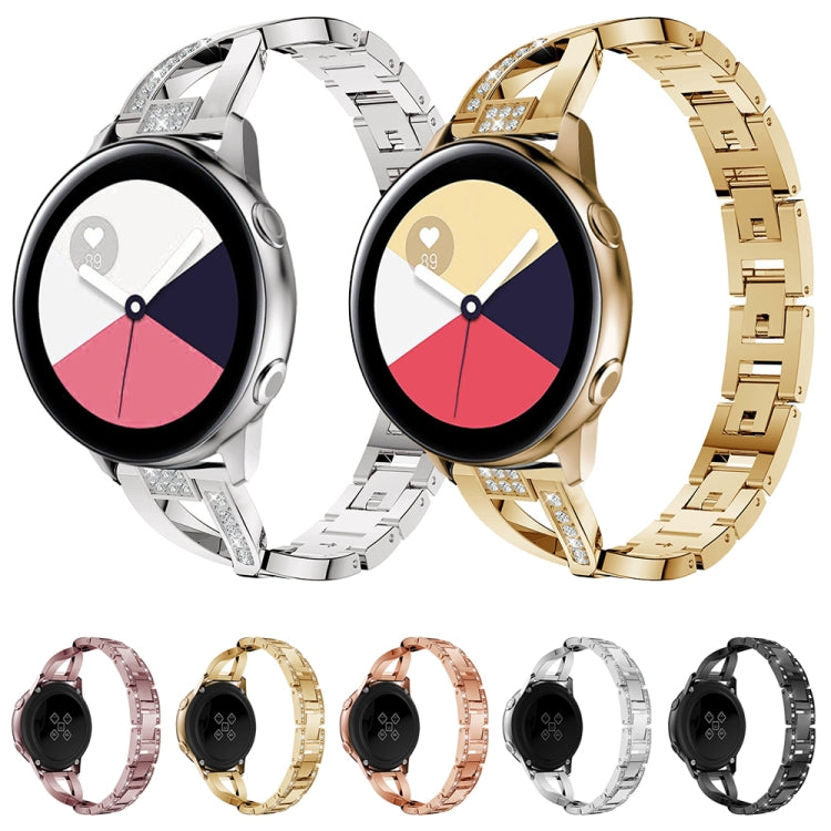 X-shaped Diamond Stainless Steel Wrist Strap WatchBand for Galaxy Watch Active 20mm(Pink) by bashfashion