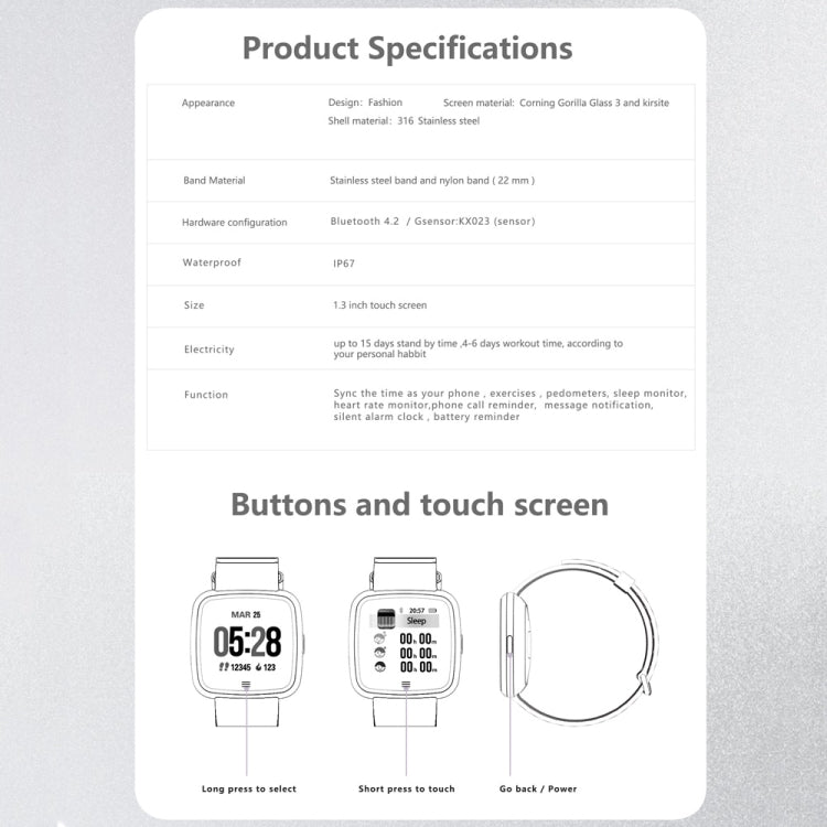 DTNO.1 G12 1.3 inches OLED Color Screen Smart Bracelet IP67 Waterproof, Nylon Watchband, Support Call Reminder /Heart Rate Monitoring /Sedentary Reminder /Multi-sport Mode(Grey) by DTNO.1