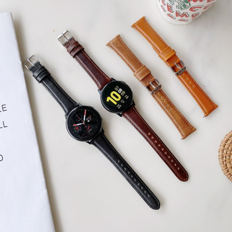 For Samsung Galaxy Watch 22mm Smart Watch Universal Double-sided Leather Small Watch Band(Khaki) by bashfashion
