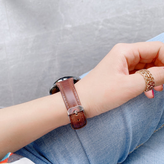 For Samsung Galaxy Watch 20mm Smart Watch Universal Double-sided Leather Small Watch Band(Coffee) by bashfashion