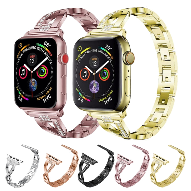 Colorful Diamond Stainless Steel Watch Band for Apple Watch Series 7 45mm / 6 & SE & 5 & 4 44mm / 3 & 2 & 1 42mm(Gold) by bashfashion