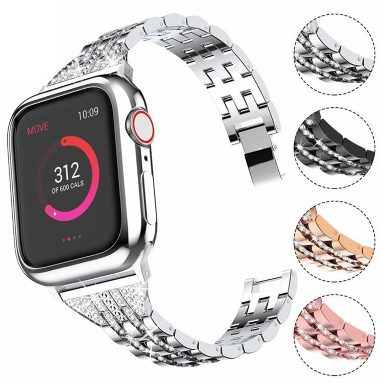 Colorful Diamond Stainless Steel Watch Band for Apple Watch Series 7 45mm / 6 & SE & 5 & 4 44mm / 3 & 2 & 1 42mm(Gold) by bashfashion