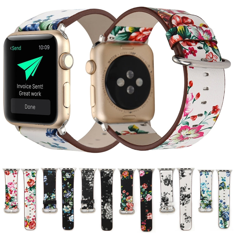 For Apple Watch Ultra 49mm&Watch Ultra 2 49mm / Series 10 46mm / 9&8&7 45mm / SE 3&SE 2&6&SE&5&4 44mm / 3&2&1 42mm Fashion Pastoralism Style Little Floral Pattern Women Watch Leather Watch Band by bashfashion