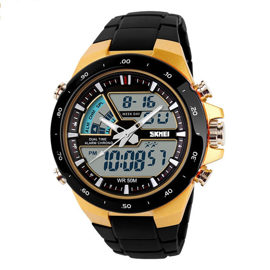 SKMEI 1016 Multifunctional Men Outdoor Sports Noctilucent Waterproof Double Digital Watch (Gold) by SKMEI