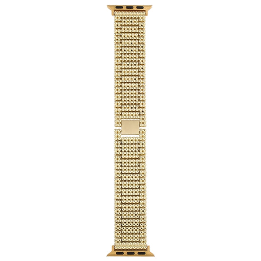 For Apple Watch Series 7 45mm / 6 & SE & 5 & 4 44mm / 3 & 2 & 1 42mm Nine Beads Stainless Steel Wrist Strap Watch Band (Gold) by bashfashion