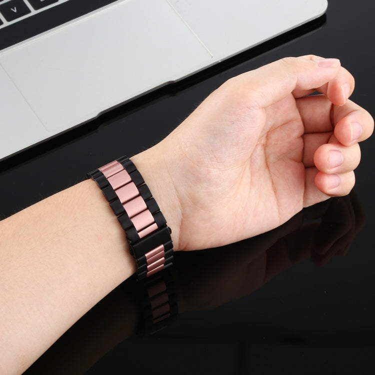 For Apple Watch Series 10 42mm / 9&8&7 41mm / SE 3&SE 2&6&SE&5&4 40mm / 3&2&1 38mm Stainless Steel Wrist Strap Watch Band(Black+Rose gold) by bashfashion