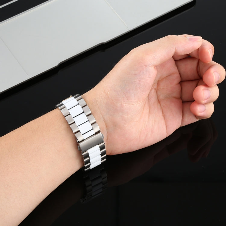 For Apple Watch Series 7 41mm / 6 & SE & 5 & 4 40mm / 3 & 2 & 1 38mm Stainless Steel Wrist Strap Watch Band(white+Silver) by bashfashion