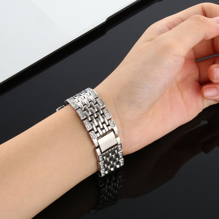 For Fitbit Charge 3 Diamond-studded Stainless Steel Watch Band(Silver) by bashfashion