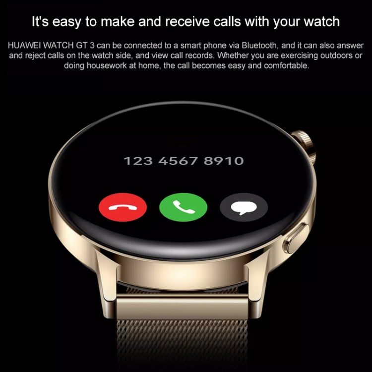 HUAWEI WATCH GT 3 Smart Watch 46mm Rubber Wristband, 1.43 inch AMOLED Screen, Support Heart Rate Monitoring / GPS / 14-days Battery Life / NFC(Black) by Huawei