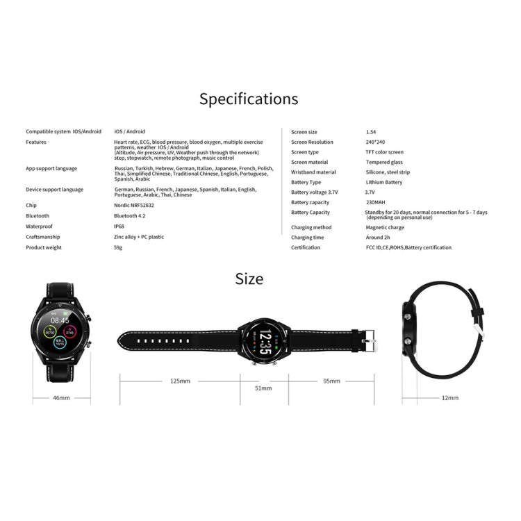 DT28 1.54inch IP68 Waterproof Silicone Strap Smartwatch Bluetooth 4.2, Support Incoming Call Reminder / Blood Pressure Monitoring / Watch Payment(Black Silver) by bashfashion