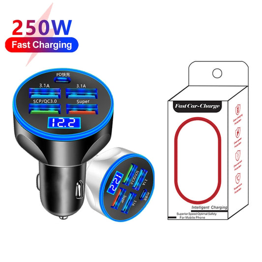 WGS-G37 5 in 1 Digital Display Super Fast Charging Car Charger with Voltmeter (Black) by bashfashion