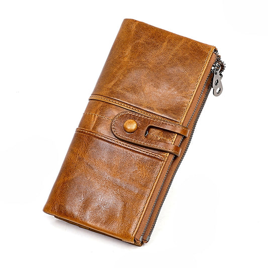 3520 Long Cowhide Leather Folding Anti-magnetic RFID Wallet for Ladies, with Card Slots(Yellowish-brown) by bashfashion