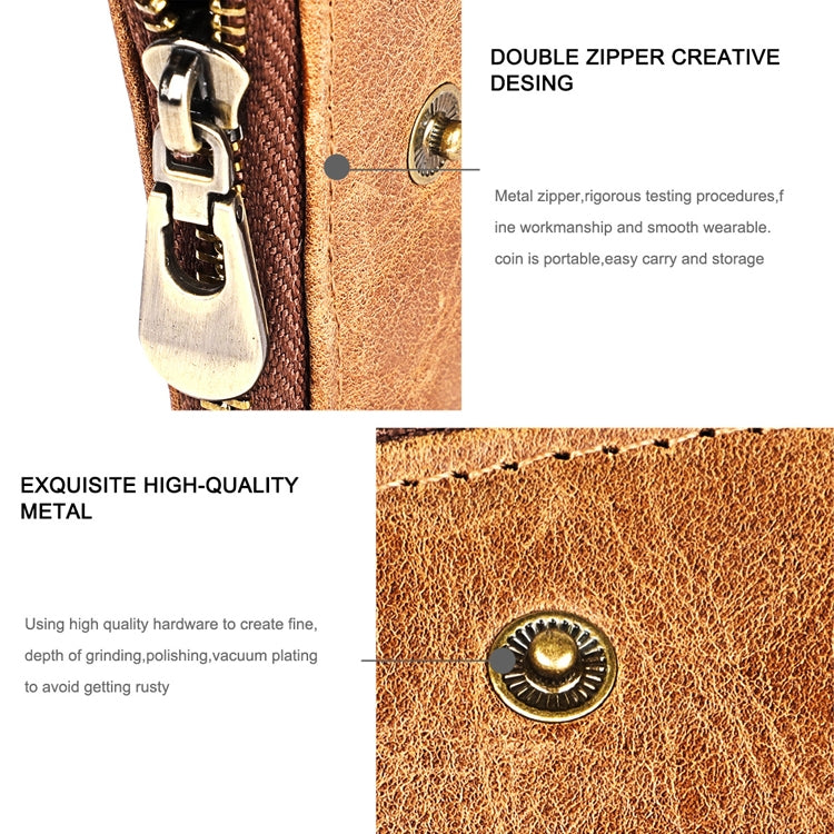 3533 Long Crazy Horse Texture Cowhide Leather Folding Anti-magnetic RFID Wallet Clutch Bag for Men, with Card Slots(Blue) by bashfashion