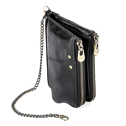 LT3533 Long Crazy Horse Texture Cowhide Leather Folding Anti-magnetic RFID Wallet Clutch Bag for Men, with Card Slots & Shoulder Strap(Black) by bashfashion