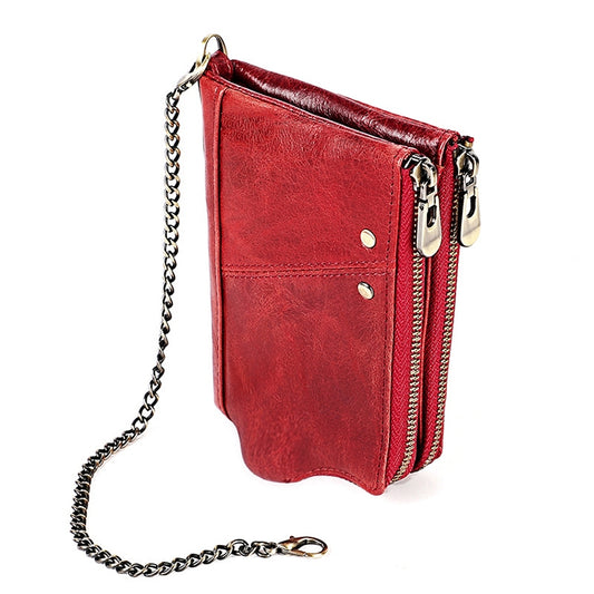 LT3533 Long Crazy Horse Texture Cowhide Leather Folding Anti-magnetic RFID Wallet Clutch Bag for Men, with Card Slots & Shoulder Strap(Red) by bashfashion
