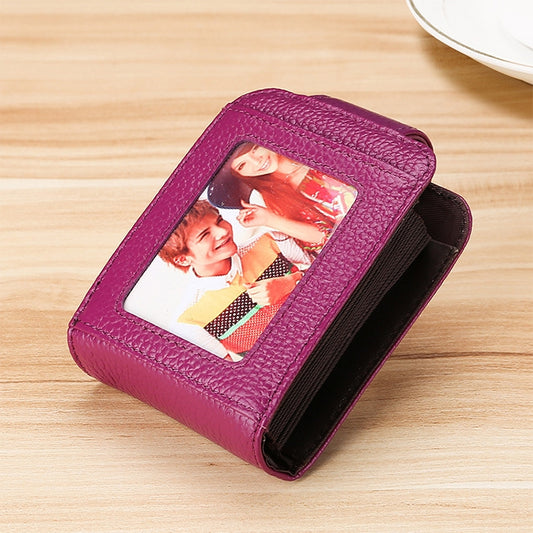 KB189 Vertical Cowhide Leather Organ Shape Multiple Card Slots Anti-magnetic RFID Wallet for Ladies, with Transparent Window(Purple) by bashfashion