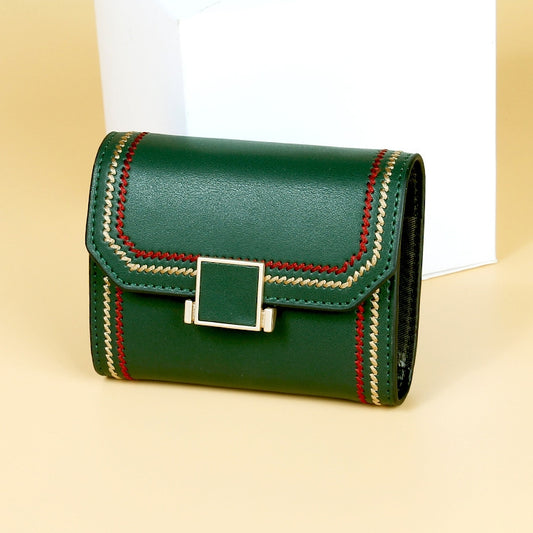 KB190 Cover Type Snap Button Cowhide Leather Organ Shape Multiple Card Slots Anti-magnetic RFID Wallet for Ladies(Army Green) by bashfashion