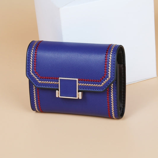 KB190 Cover Type Snap Button Cowhide Leather Organ Shape Multiple Card Slots Anti-magnetic RFID Wallet for Ladies(Dark Blue) by bashfashion