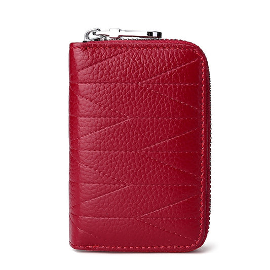 KB191 Zipper Cowhide Leather Organ Shape Multiple Card Slots Anti-magnetic RFID Wallet Clutch Bag for Ladies(Wine Red) by bashfashion
