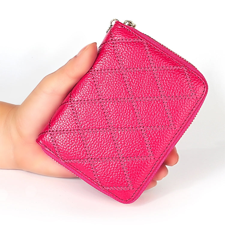 KB213 Diamond Texture Zipper Cowhide Leather Double Row Organ Shape Multiple Card Slots Anti-magnetic RFID Wallet Clutch Bag for Ladies (Light Pink) by bashfashion