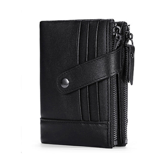 TP-196 Multi-functional Retro Cowhide Leather Multiple Card Slots Dual zipper RFID Wallet(Black) by bashfashion