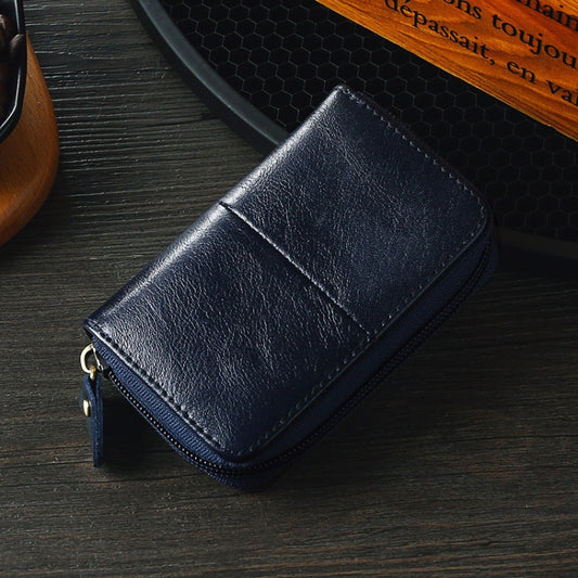 TP-8290 RFID Oil Wax Leather Zipper Change Purse Organ Card Holder(Blue) by bashfashion