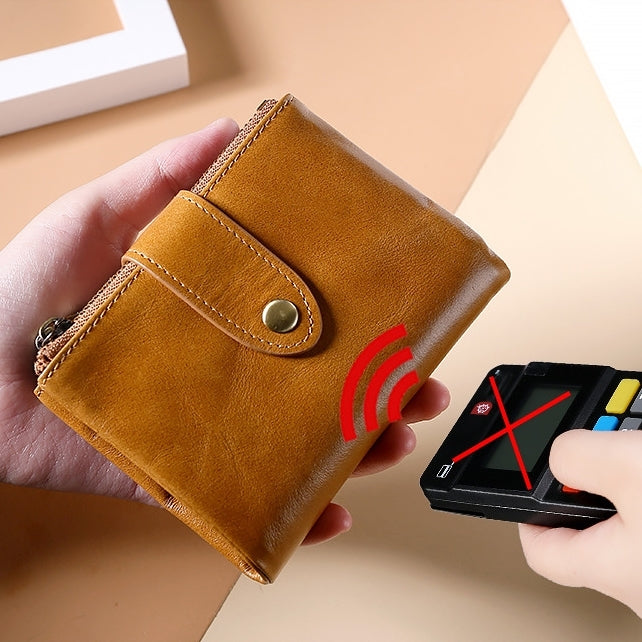 TP-185 Oil Wax Leather Multi-functional RFID Dual Zippers Wallet(Coffee) by bashfashion