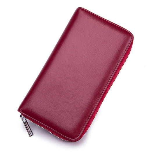 Two-Layer Cowhide Leather Organ Card Holder Multiple-Card RFID Anti-Theft Wallet Bag(Wine Red) by bashfashion