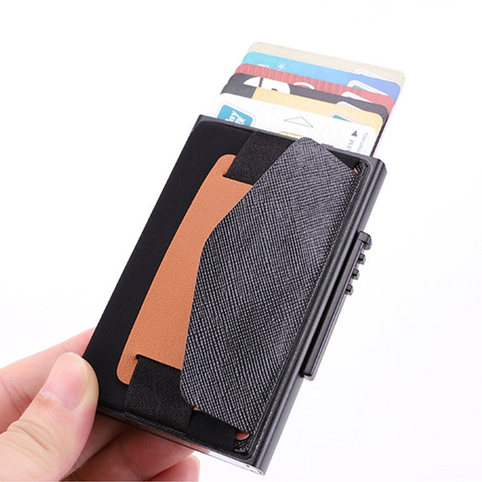 X-32C Automatically Pop-up Card Type Anti-magnetic RFID Anti-theft Men Aluminum Alloy A Dial Button Elastic Bag Wallet with PU Leather Strap(Black) by bashfashion