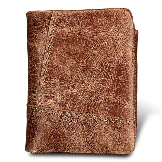 Genuine Cowhide Leather Crazy Horse Texture Zipper 3-folding Short Style Card Holder Wallet RFID Blocking Coin Purse Card Bag Protect Case for Men, Size: 12*9.5*4cm(Taupe) by bashfashion