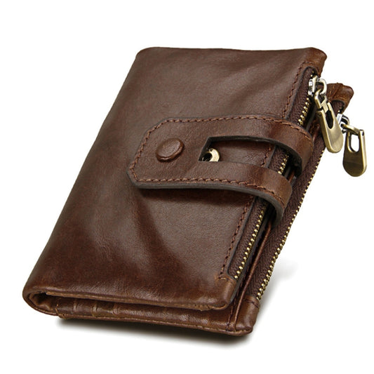 Genuine Cowhide Leather Crazy Horse Texture Zipper 3-folding Card Holder Wallet RFID Blocking Coin Purse Card Bag Protect Case for Men, Size: 12*9.5*3.5cm(Coffee) by bashfashion